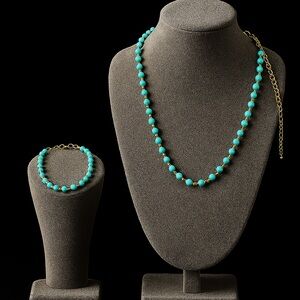 Stainless steel Turquoise and Gold Necklace Set